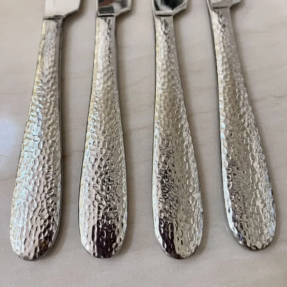 4pc CAMBRIDGE Rendezvous Stainless Dinner Knife 9 in Flatware Hammered Round Tip